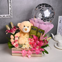 Floral Teddy Balloon Arrangement