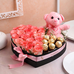 Pink Delight Heart Box Hamper